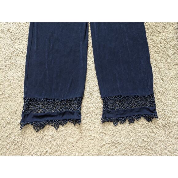 Travelers by Chicos Lace Trim Cropped Pants Womens 1/M Tall Blue Pull On Coastal - Picture 5 of 7